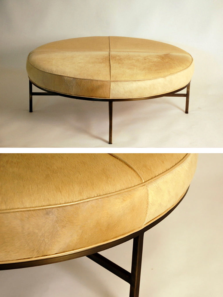 Ottoman 'Tambour' en cuir naturel