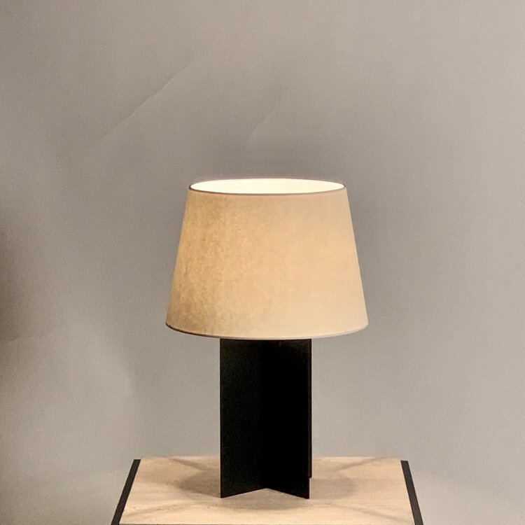 Lampe de table retro Croisillion noir matte avec abat jour