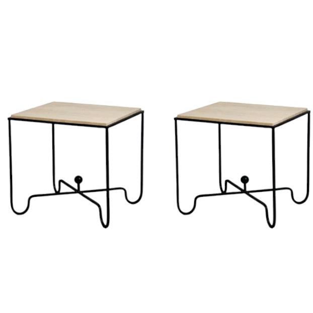 Paire de tables d'appoint 'Entretoise' avec surface en Travertin