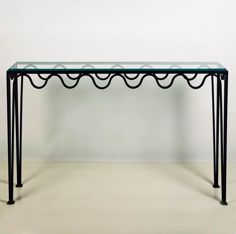 Paire de console 'Méandre' avec plateau en verre