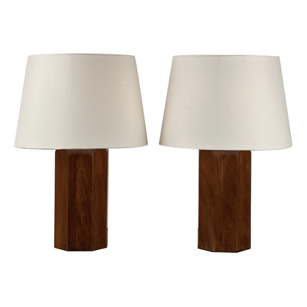 Paire de lampes 'Octogone' en Noyer