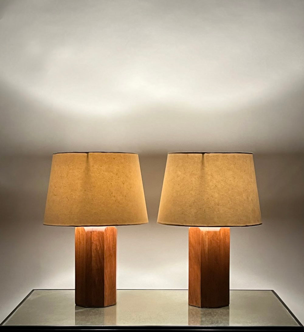 Paire de lampes 'Octogone' en Noyer