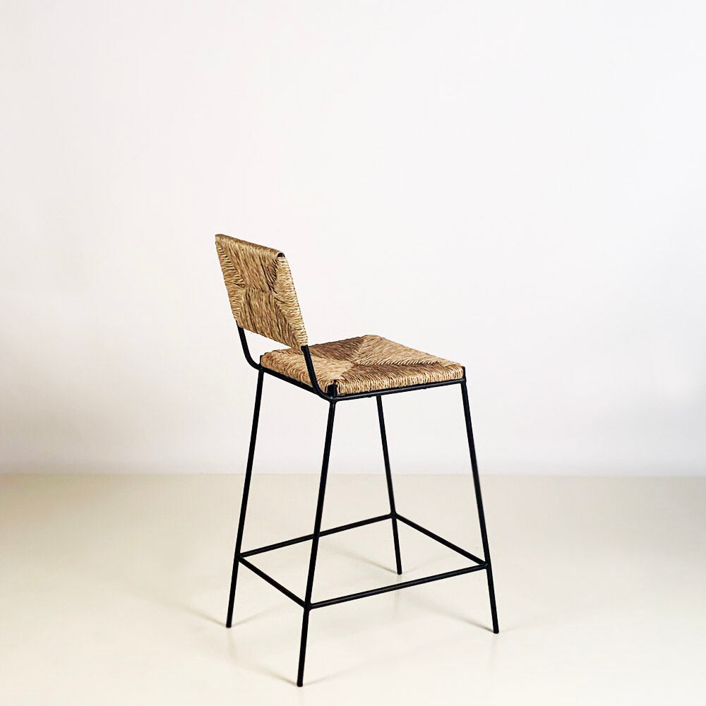 Set de 4 tabourets de comptoir 'Campagne' noire en paille de seigle