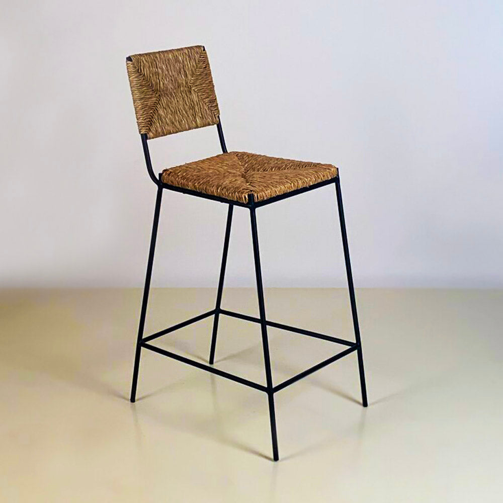 Set de 4 tabourets de comptoir 'Campagne' noire en paille de seigle