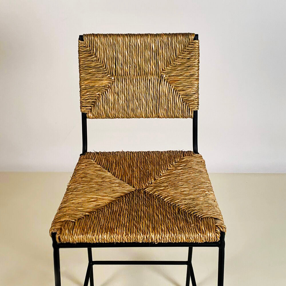 Set de 4 tabourets de comptoir 'Campagne' noire en paille de seigle