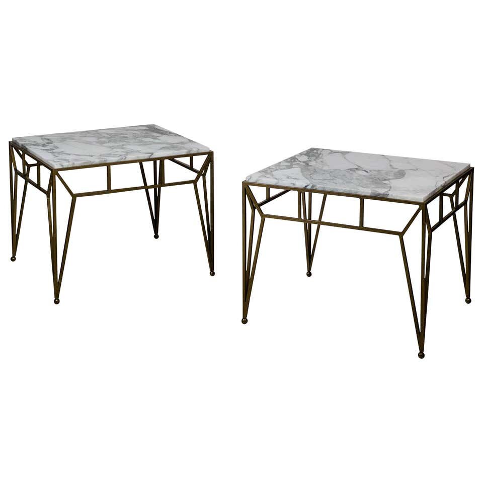 Tables d'appoint 'Angulaire' avec dessus en marbre