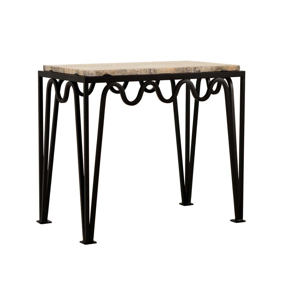 Table d'appoint 'Méandre' avec plateau en Travertin polis