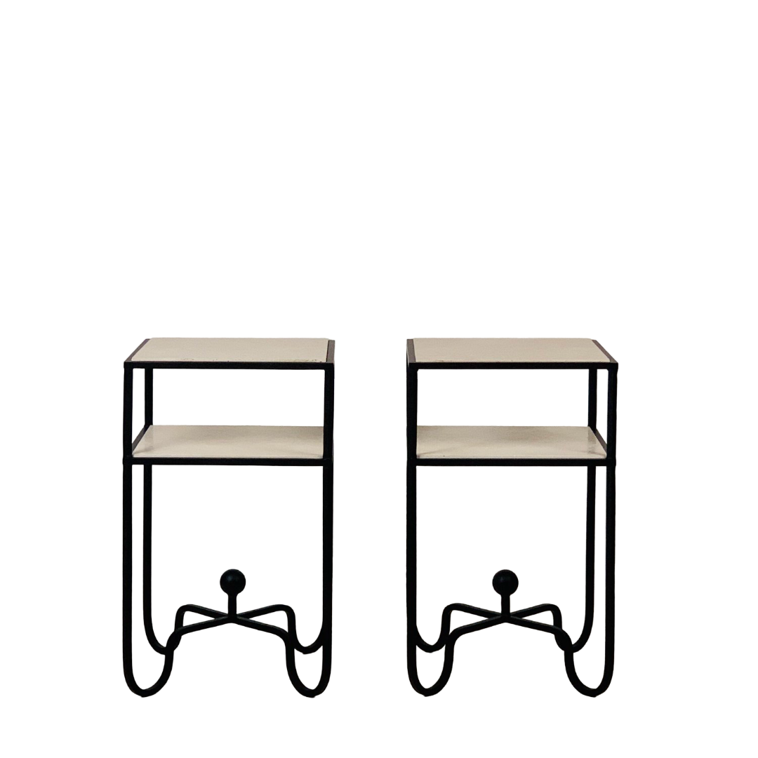 Pair of 'Entretoise' 2-tier side tables / Travertine