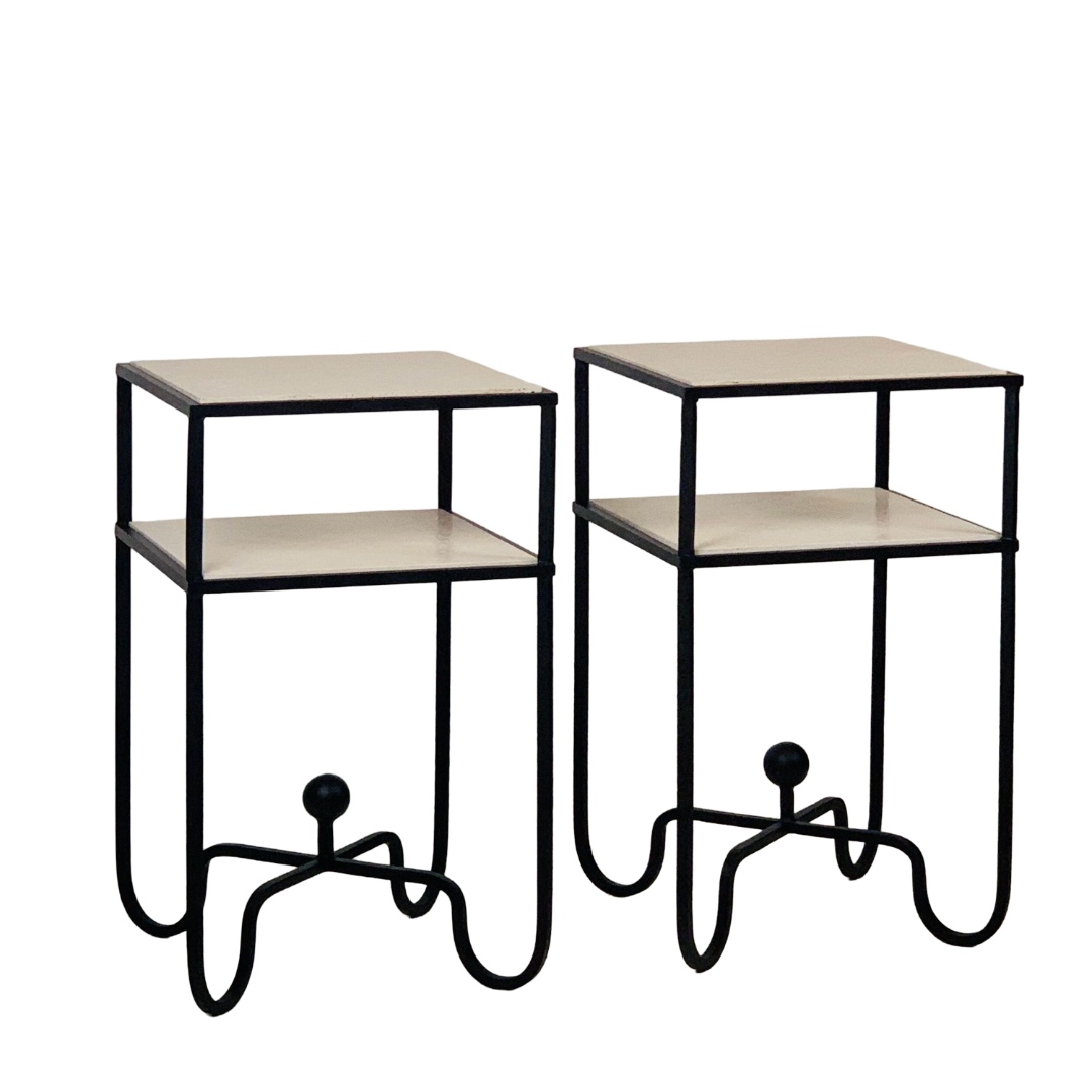Pair of 'Entretoise' 2-tier side tables / Travertine