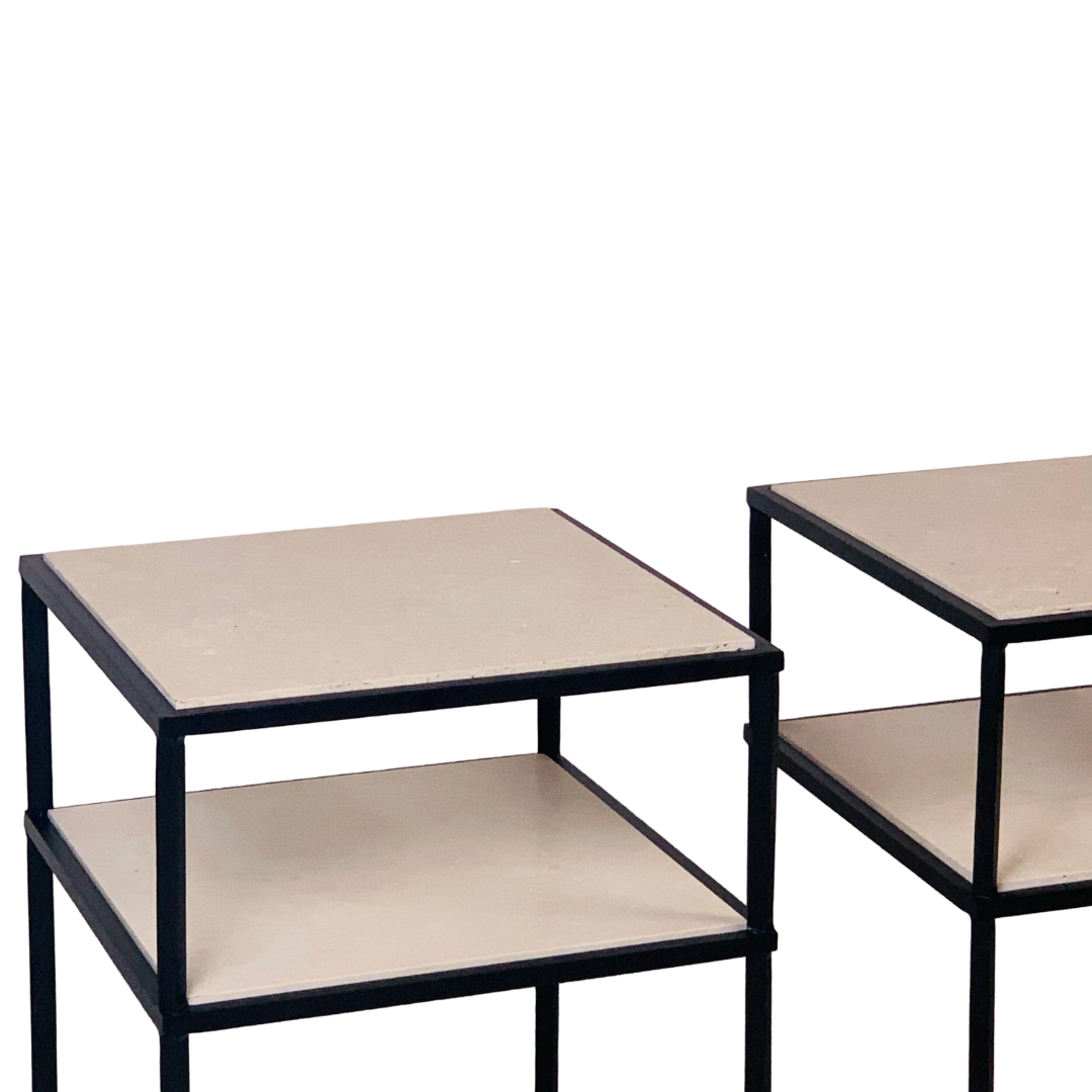 Pair of 'Entretoise' 2-tier side tables / Travertine
