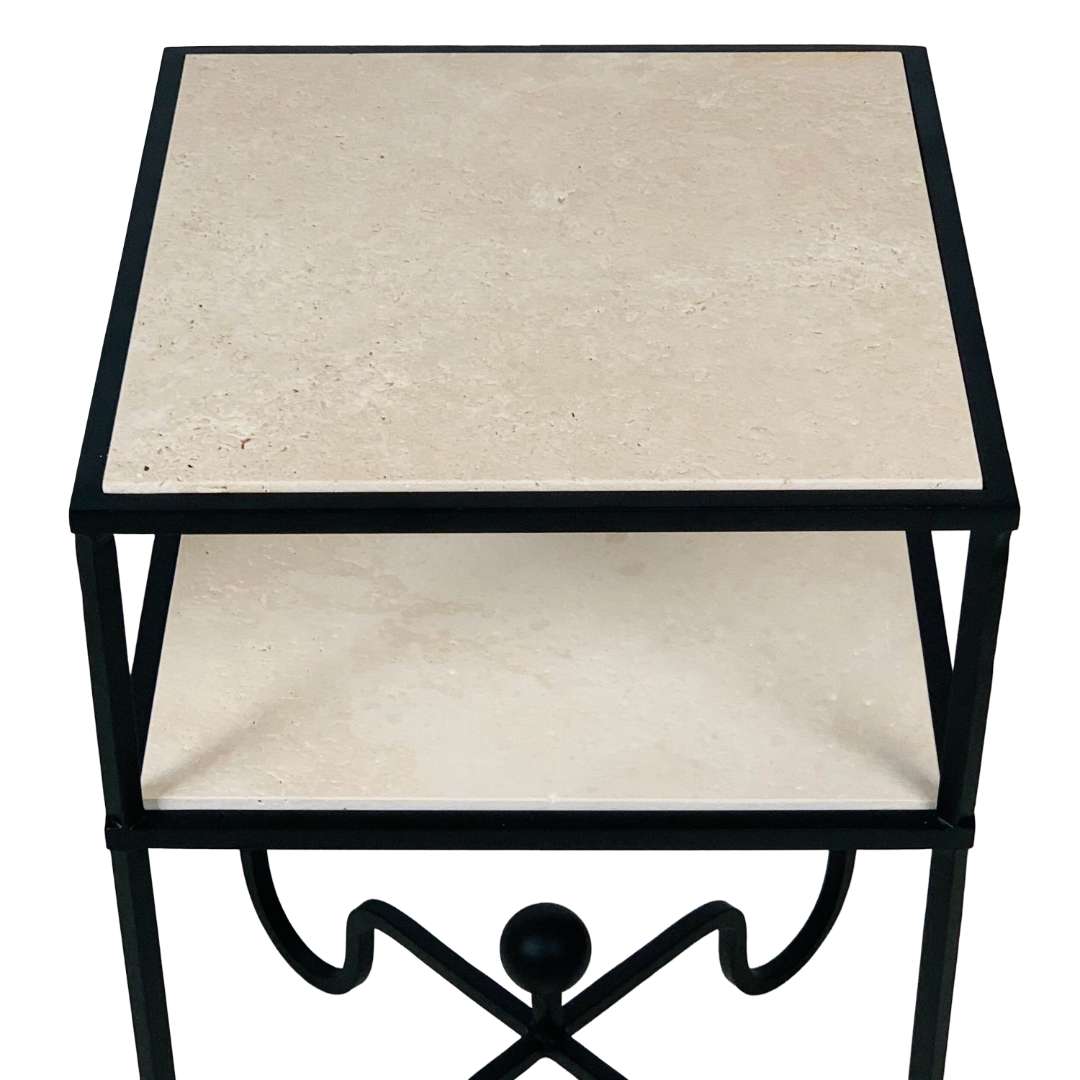 Pair of 'Entretoise' 2-tier side tables / Travertine