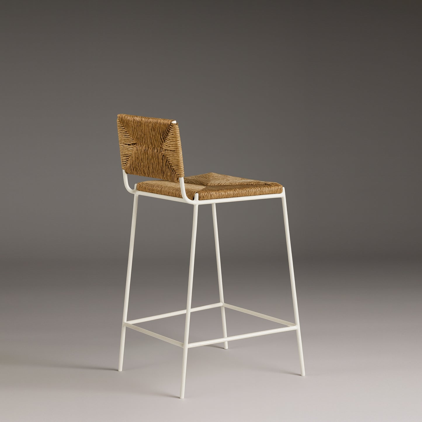 Tabourets de comptoir 'Campagne' blanc en pailles tressées
