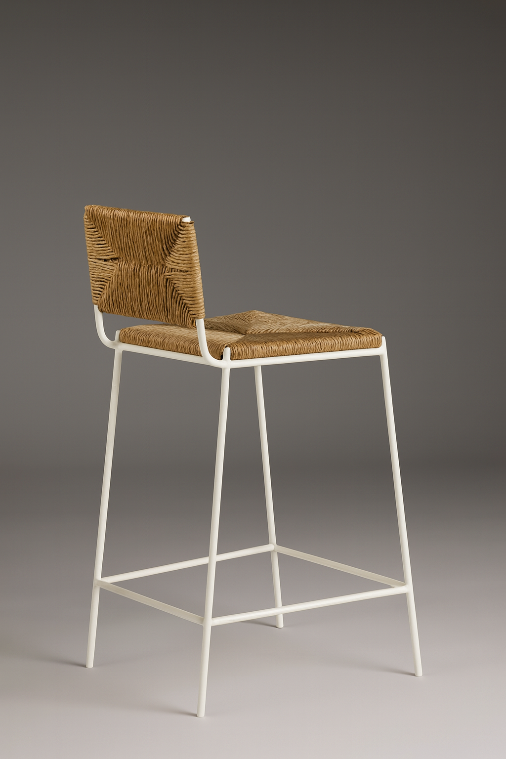 Set de 3 tabourets de comptoir 'Campagne' blanc en pailles tressées