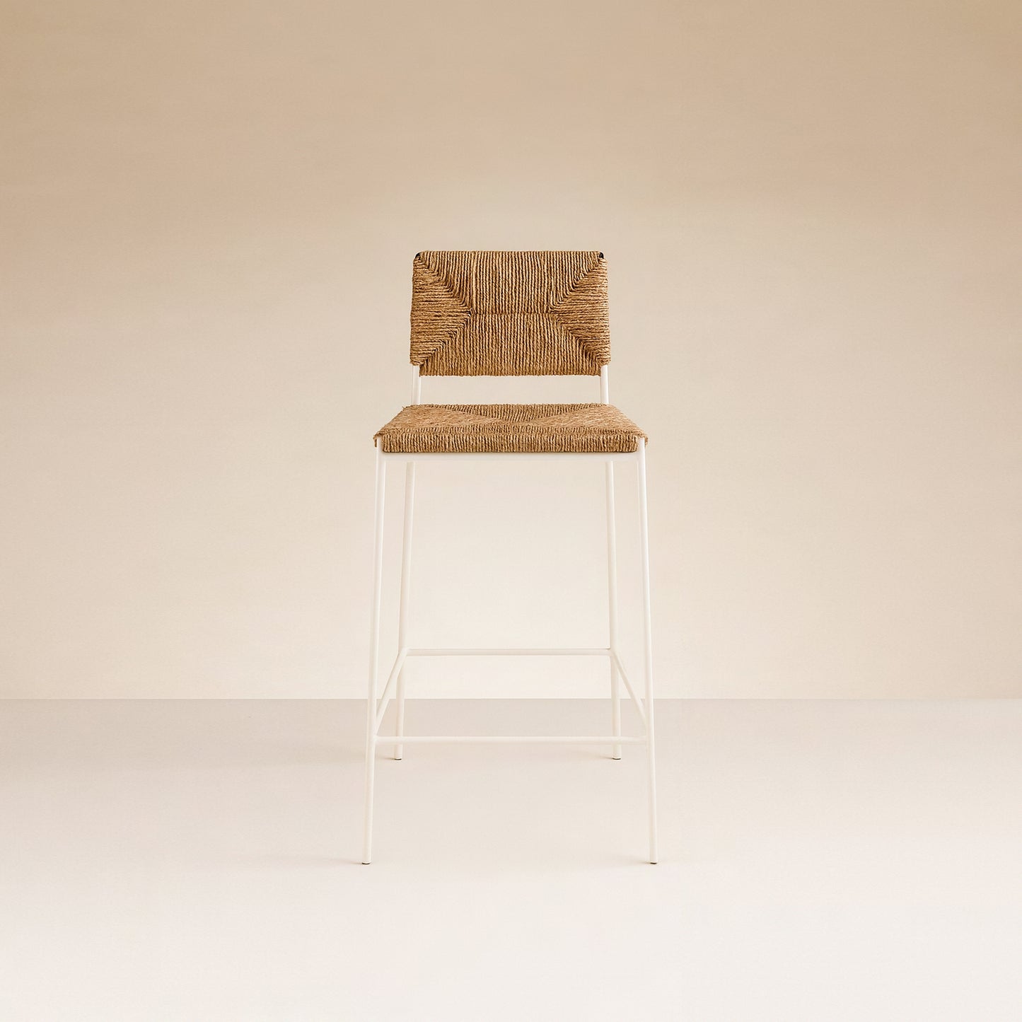 Set de 3 tabourets de comptoir 'Campagne' blanc en pailles tressées