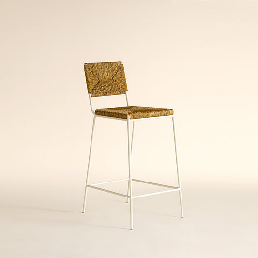 Tabourets de comptoir 'Campagne' blanc en pailles tressées