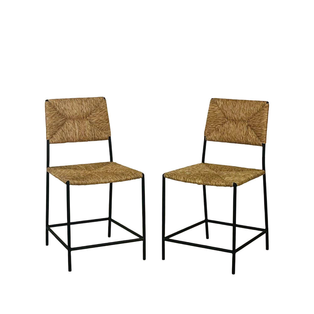 Paire de chaise 'Campagne' noire en paille tressée