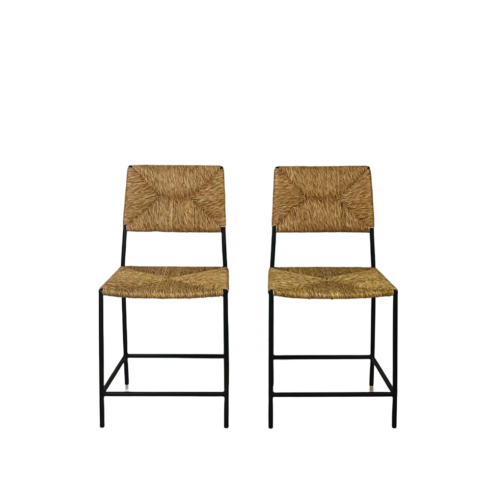 Paire de chaise 'Campagne' noire en paille tressée