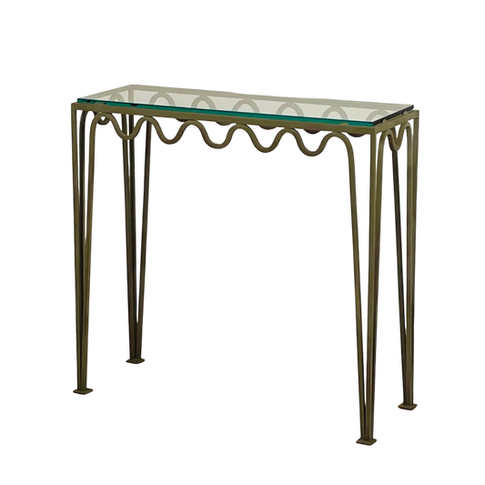 Console 'Méandre' verdigris / verre