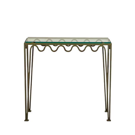 Console 'Méandre' verdigris / verre