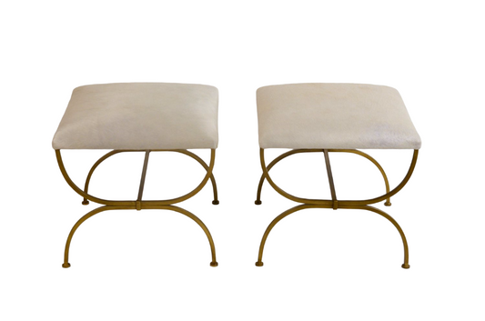 Paire de grands strapontin 'Arcade' doré en peau de vache