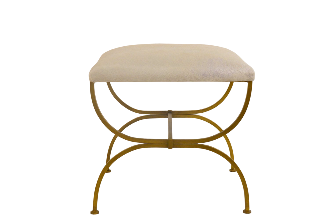 Paire de grands strapontin 'Arcade' doré en peau de vache