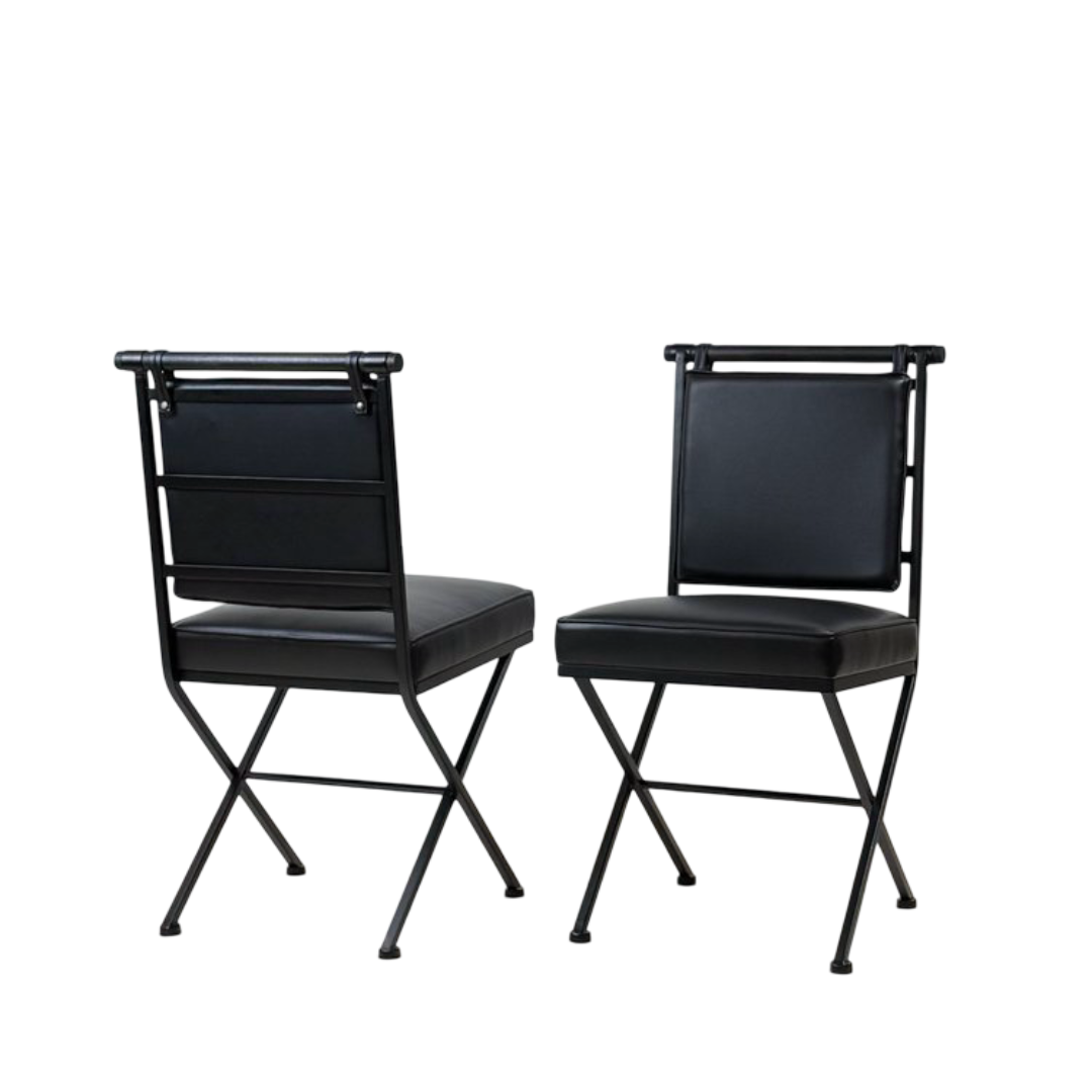 Chaise “Los Feliz” en cuir piqué noir