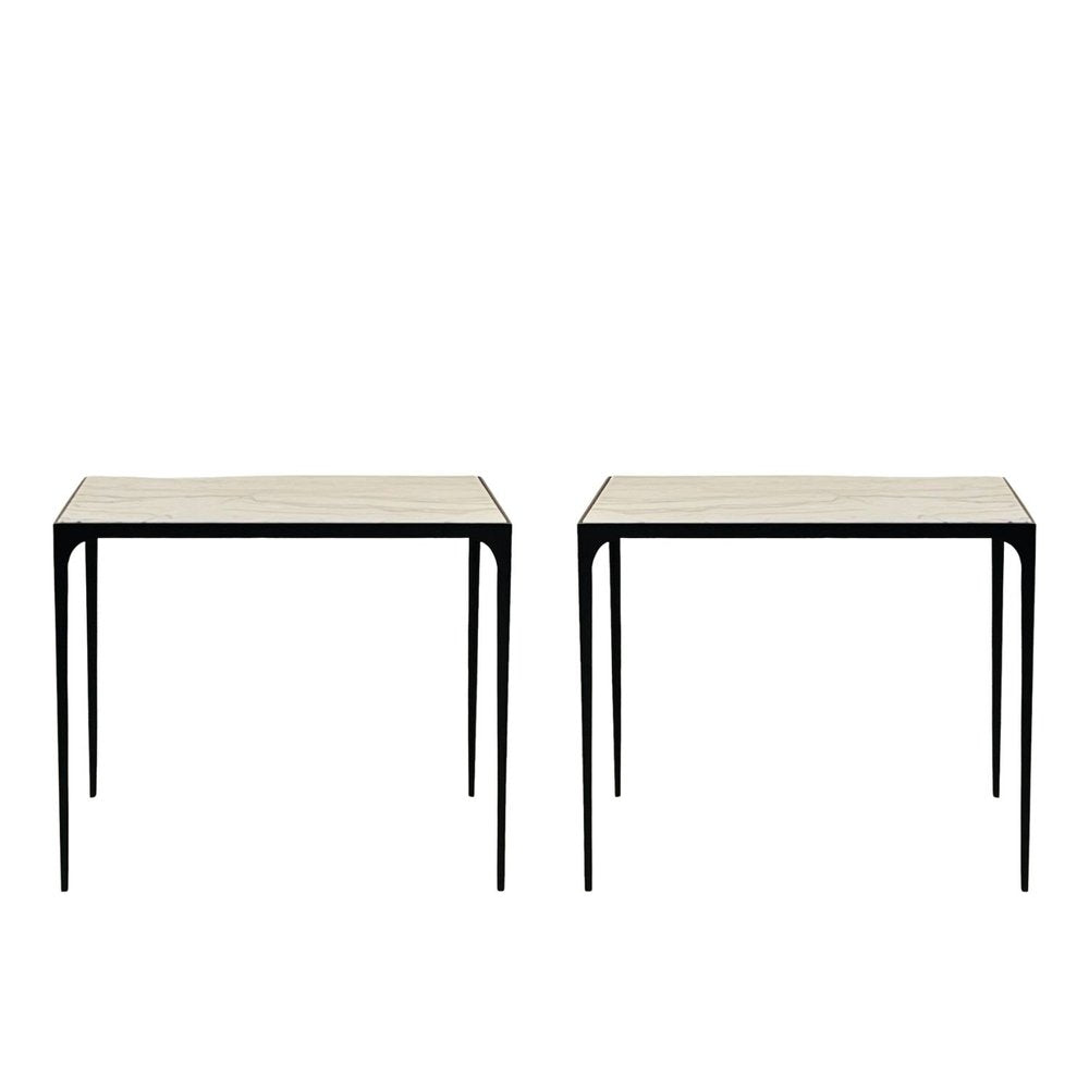 Table d’appoint 'Esquisse' en acier noirci et surface en pierre du Brèsil