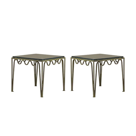 Paire de table d'appoint 'Méandre' Verdigris, plateaux en granite