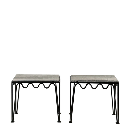Paire de table d'appoint 'Méandre' noire / Travertin gris