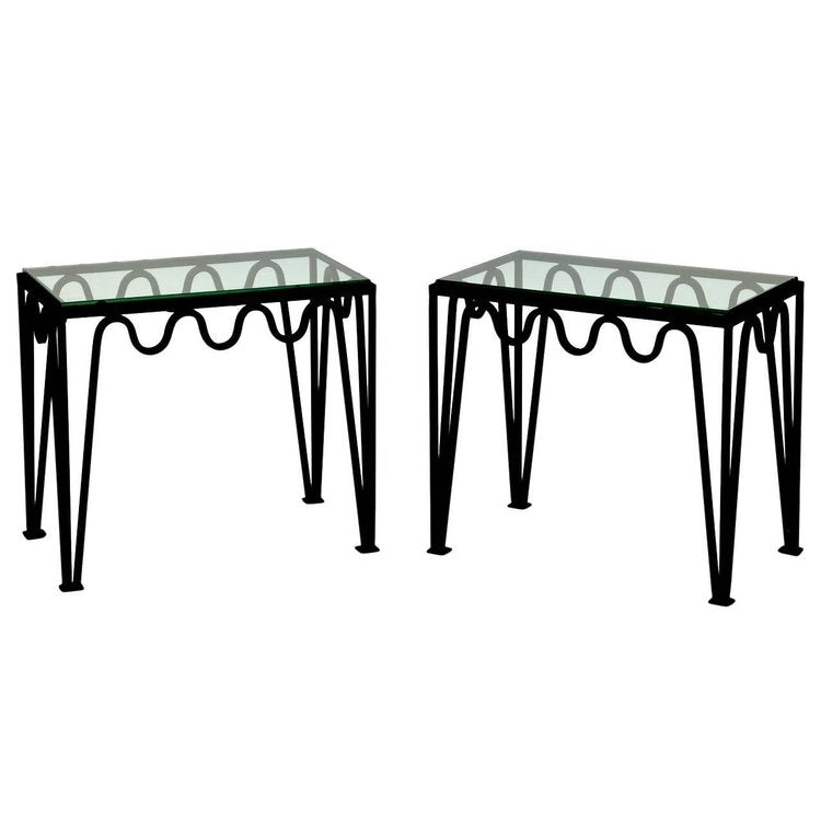 Pair of 'Meander' black/glass side tables.