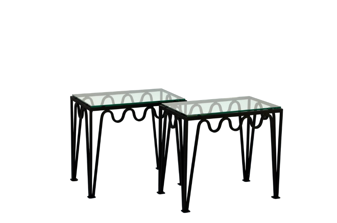 Pair of 'Meander' black/glass side tables.