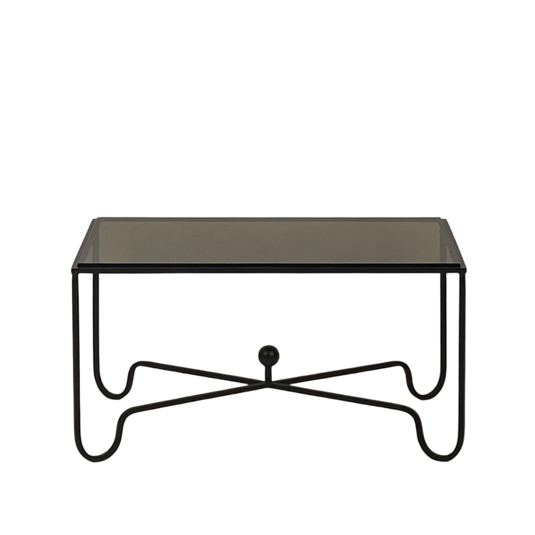 Table basse 'Entretoise' noire satiné et verre fumé