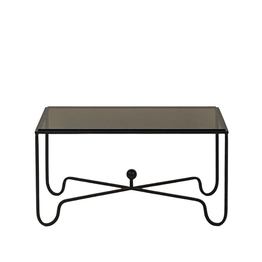 Table basse 'Entretoise' noire satiné et verre fumé