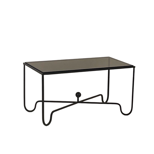 Table basse 'Entretoise' noire satiné et verre fumé