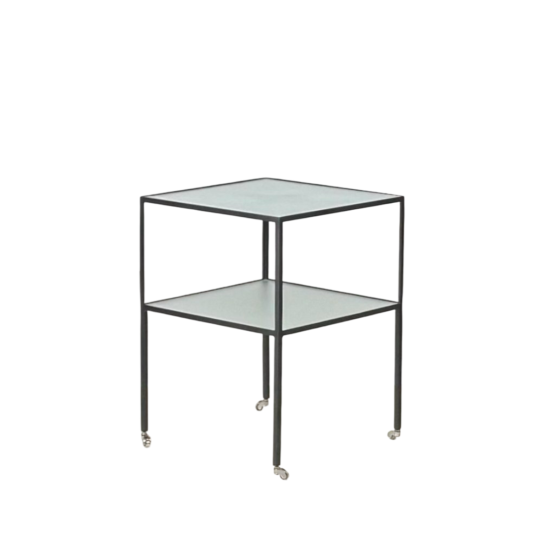 Table 'Equilibre' a double plateaux en verre dépoli