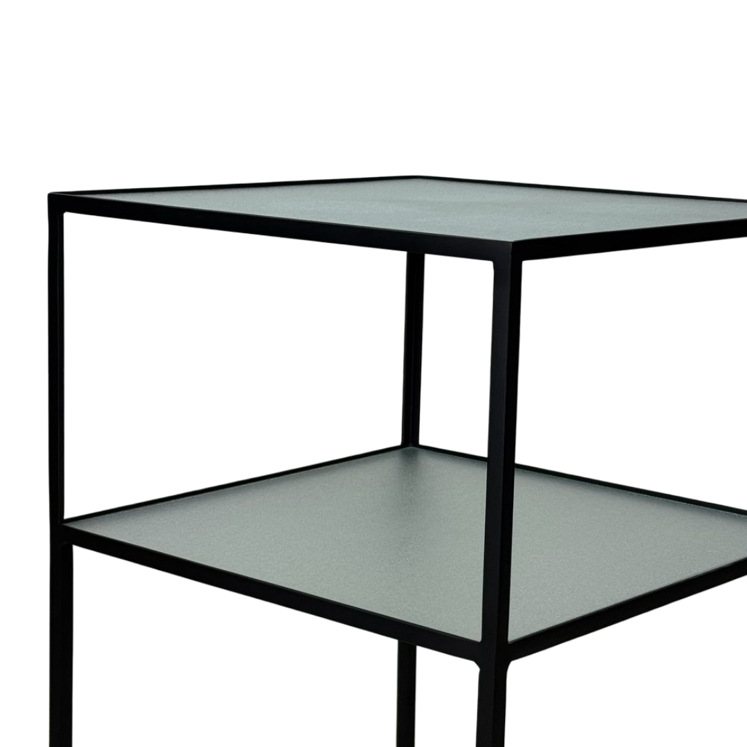 Table 'Equilibre' a double plateaux en verre dépoli