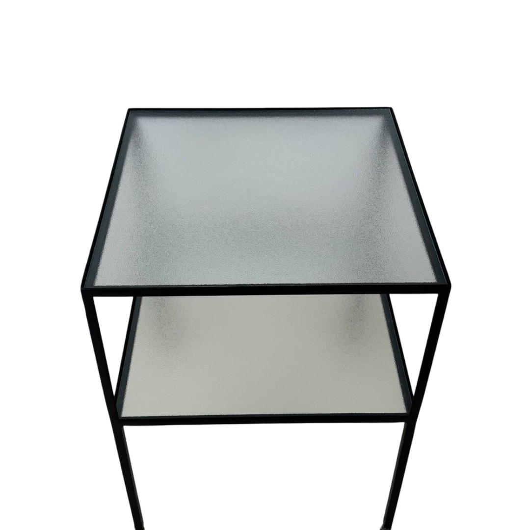 Table 'Equilibre' a double plateaux en verre dépoli