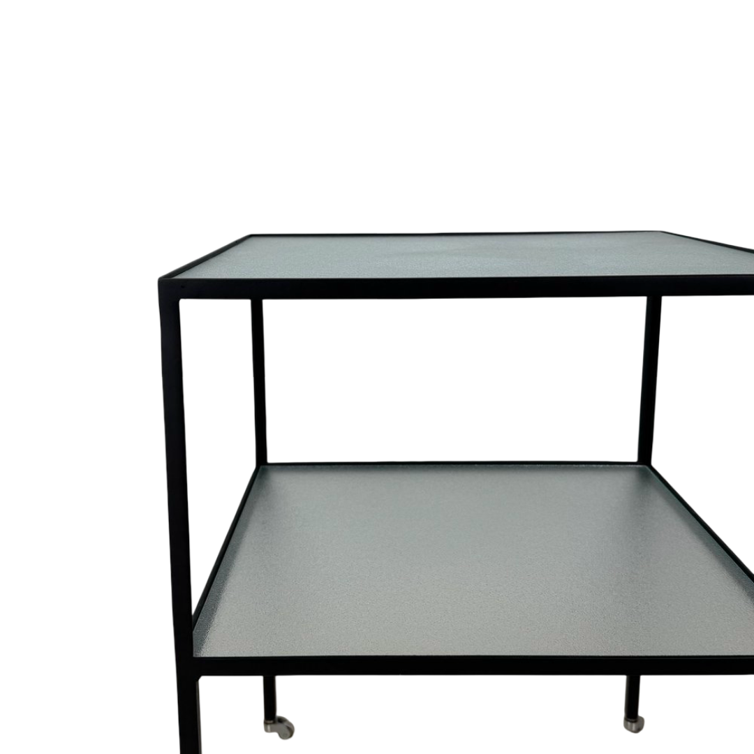 Table 'Equilibre' a double plateaux en verre dépoli