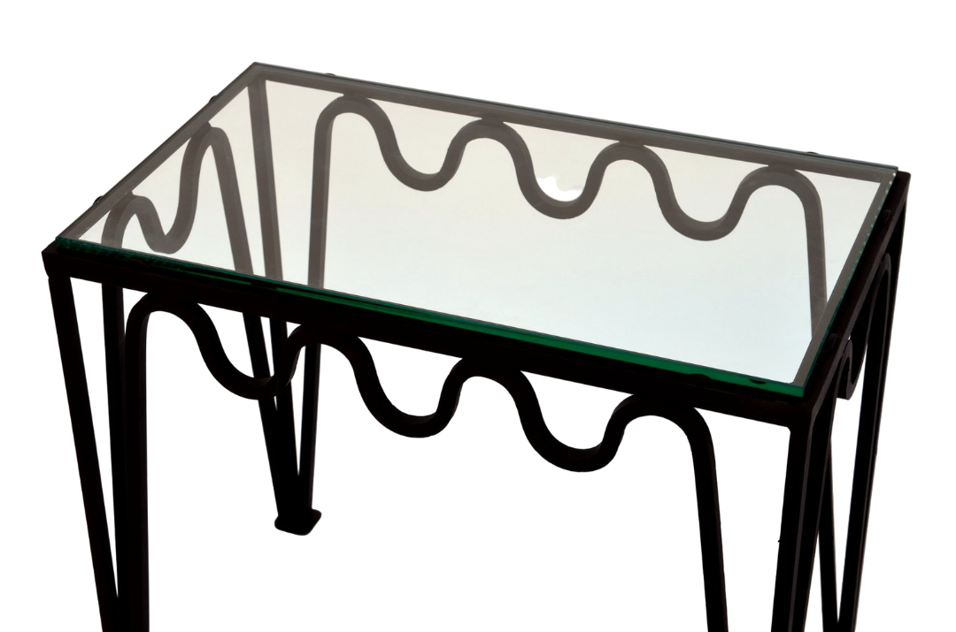 Pair of 'Meander' black/glass side tables.