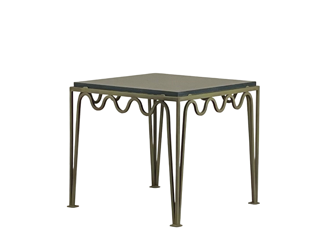 Paire de table d'appoint 'Méandre' Verdigris, plateaux en granite