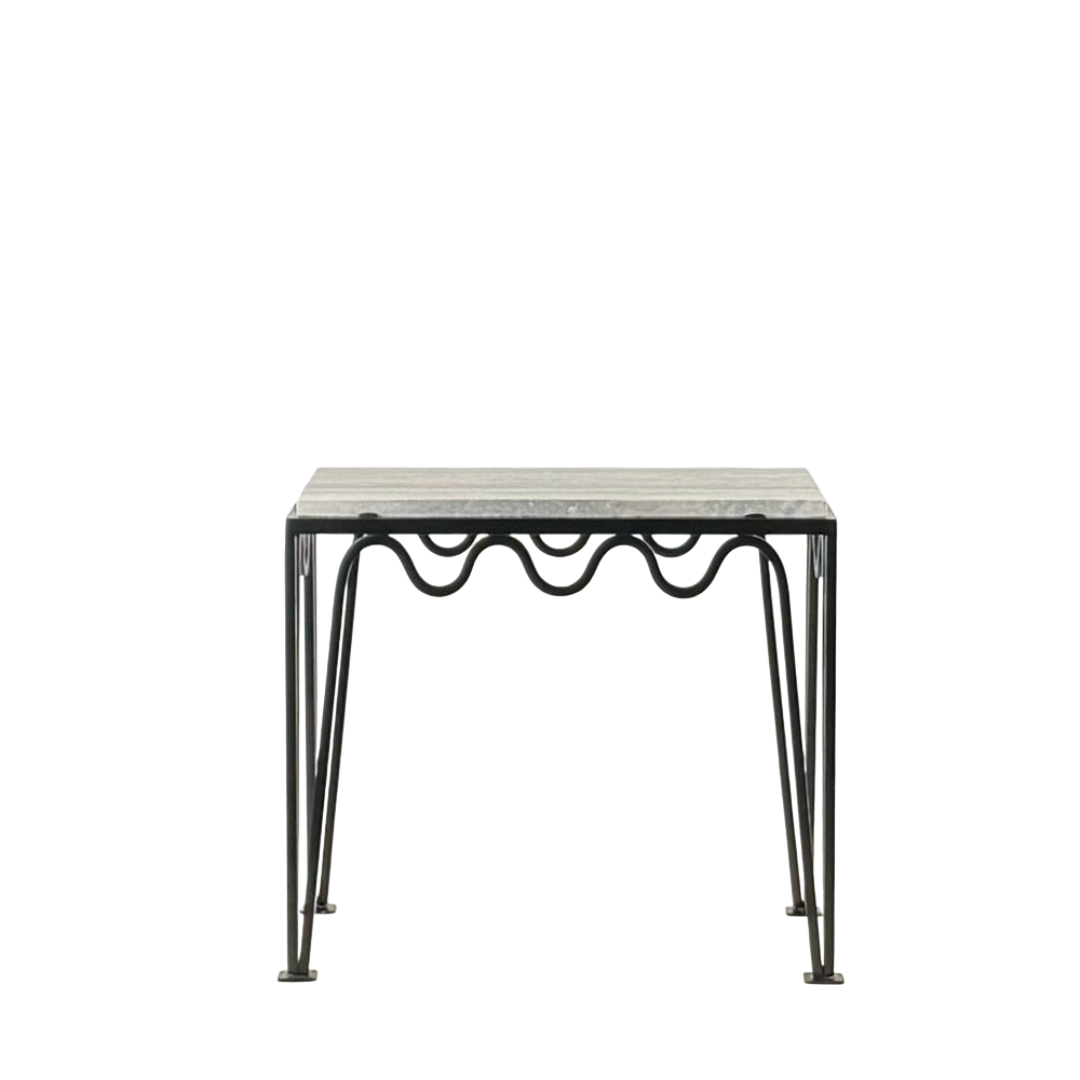 Paire de table d'appoint 'Méandre' noire / Travertin gris