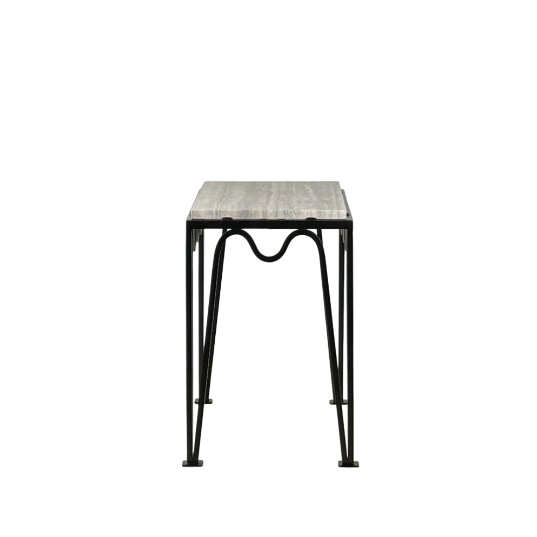 Paire de table d'appoint 'Méandre' noire / Travertin gris
