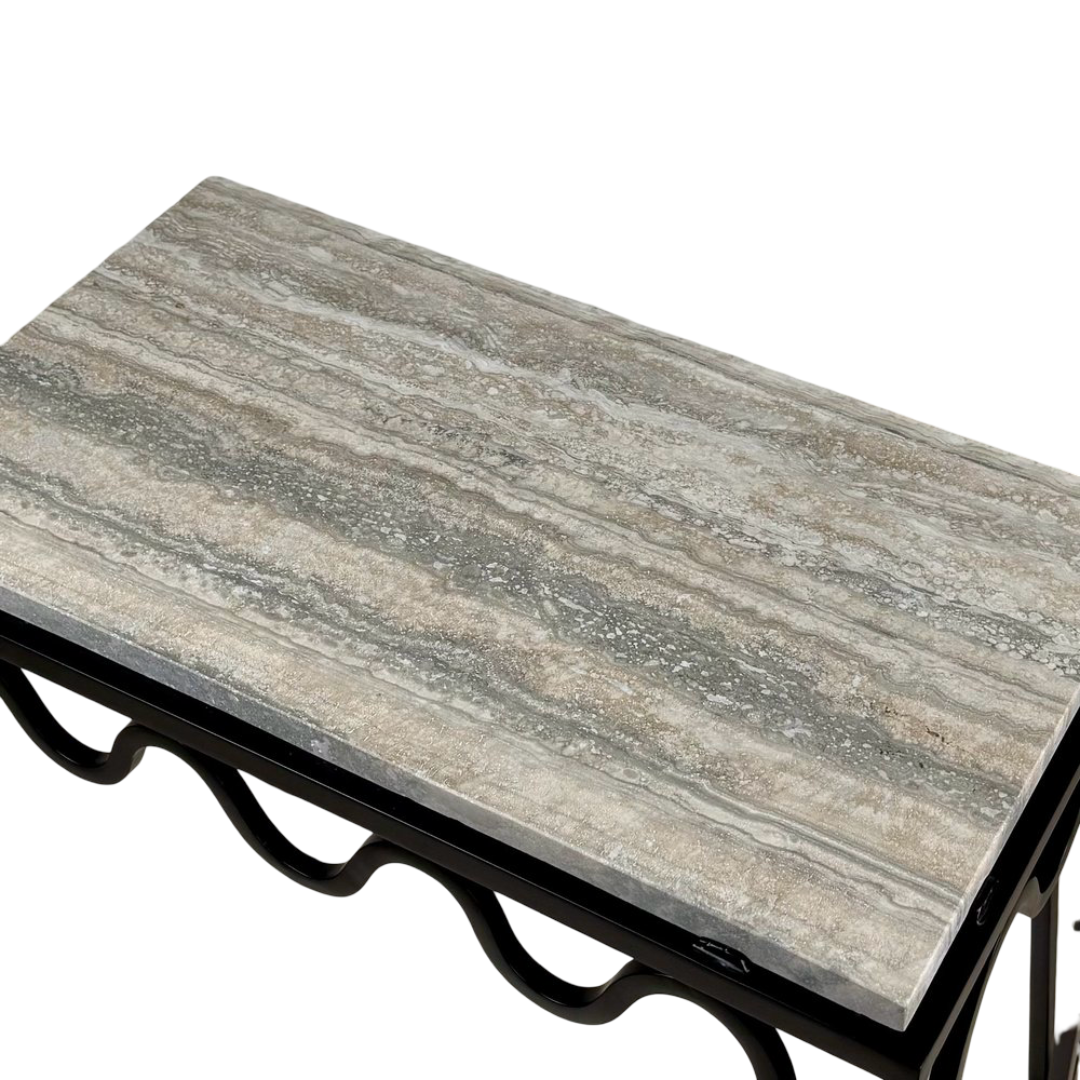 Paire de table d'appoint 'Méandre' noire / Travertin gris