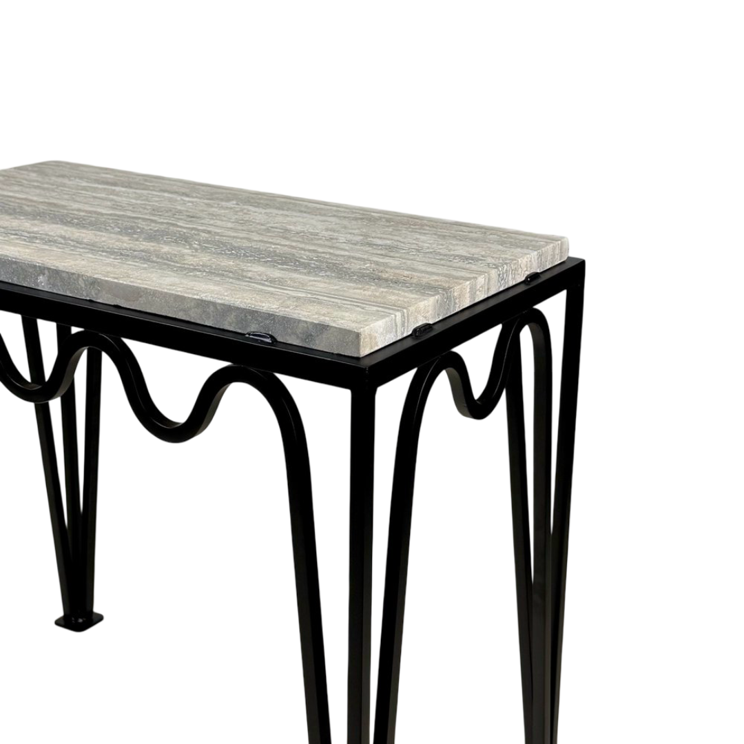 Paire de table d'appoint 'Méandre' noire / Travertin gris