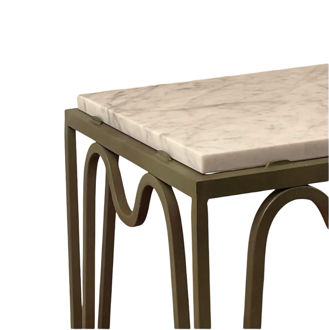 Table d'appoint 'Méandre' verdigris / marbre