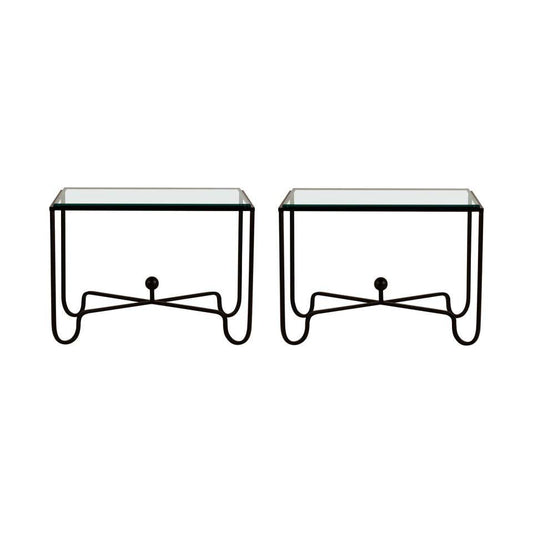 Paire de tables d'appoint 'Entretoise' avec surface en verre